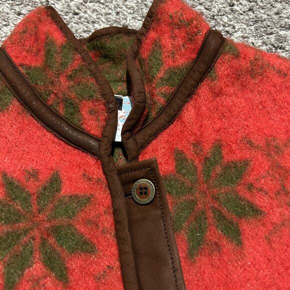 Vintage Norwegian Wool Vest Sleeveless Jacket Footprint Design Medium Red - Picture 4 of 14